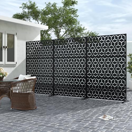 Casaphoria 72" H x 47" W Metal Outdoor Privacy Screen, Freestanding Decorative Divider for Patio, Deck, Balcony, and Garden with Stable Base, Black Bob - color: Black Bob