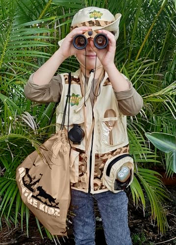 Tan Adventure Kidz Outdoor Exploration Kit, Children’s Binoculars, Flashlight, Compass, Fox Whistle, Magnifying Glass, Backpack. Great Gift Set for STEM, Pretend Play - color: Brown