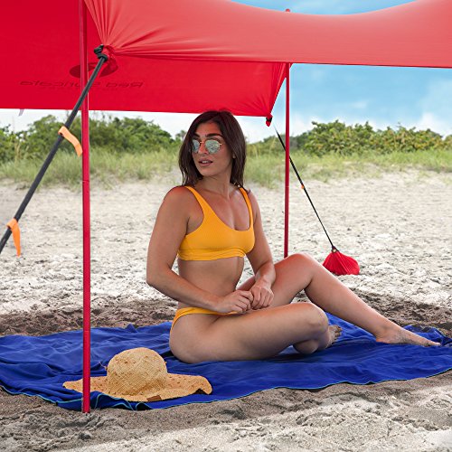 Red Suricata Family Beach Tent & Beach Canopy, UPF50 Sun Beach Shade, Sunshade with 4 Aluminum Poles, 4 Pole Anchors & Sand Shovel, Large & Portable Sun Shelter Tarp (Large, Red) - color: Red, size: Large 10' x 9'
