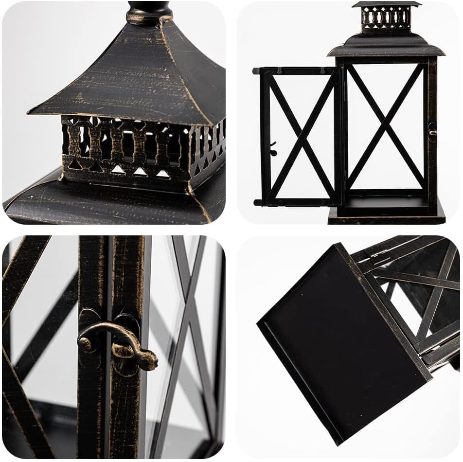 Lantern Decorative Indoor & Outdoor, 2 Pack Large Hanging Candle Lanterns Home Decor, Vintage Metal Candle Holders for Front Porch Patio Wedding Party, Halloween Christmas Decorations (Black) - color: Black / 14.8'' / 2 Pcs