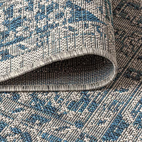 JONATHAN Y Boho Medallion Indoor Outdoor Runner Rug 2X8 Gray/Navy, Rozetta Textured Weave for Backyard, Patio, Porch, Easy-Cleaning, High Traffic, Pet-Friendly, Non-Shedding (SMB102B-28) - color: Gray/Navy, size: 2'2" x 8' (Runner)