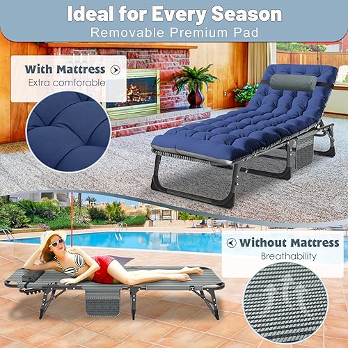 Slsy Sleeping Cots for Adults, 5-Position Folding Chaise Lounge Chairs Outdoor, Portable Folding Bed Cot Lounge Chair for Beach Lawn Camping Pool Sun Tanning - color: Lead