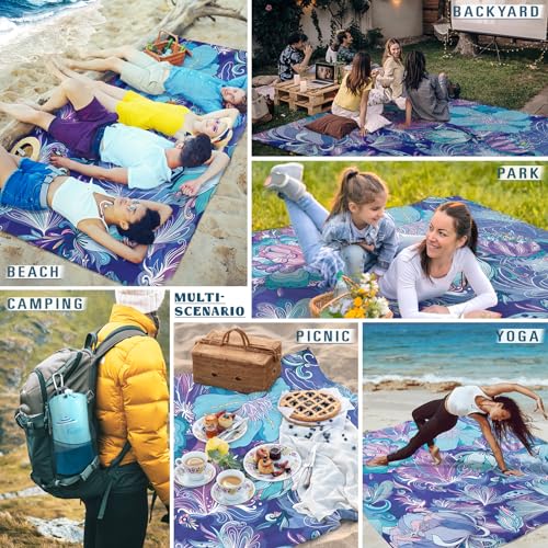 Famstar Beach Blanket Sandproof Waterproof 78''×81''1-5Adults Oversized,Compact Lightweight Durable Beach Mat for Travel Camping Hiking Picnic Blanket - color: Flower, size: 78''×81''