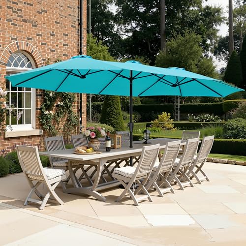SUPERJARE 15FT Outdoor Umbrella for Patio, Double sided Pool Umbrellas with Fade Resistant Canopy, Large Table Umbrella for Deck, Market, Backyard - Light Blue(No Base) - color: Light Blue, size: 15FT