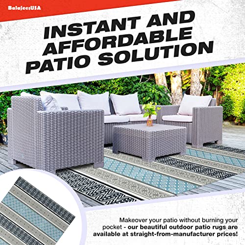 Outdoor Plastic Patio Rugs – 9x12, Grey, Teal Durable and Affordable Multipurpose Woven Plastic Straw All-Weather and Waterproof Rug Reversible Camper Mats Large rv mats Outdoor - color: Grey, Teal, size: 9' x 12' (Rectangular)