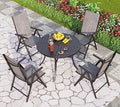 PHI VILLA 5 Piece Outdoor Patio Dining Set, 42 Inch Round Patio Table Set with 4 Adjustable High Back Folding Patio Sling Chairs, Grey - color: Grey, size: 5 Piece Round