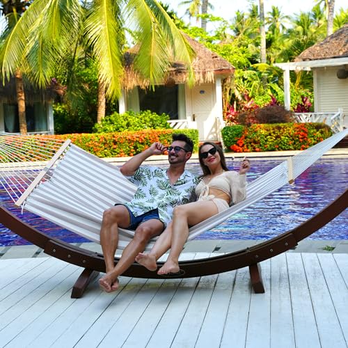 Lazy Daze Hammocks Quick Dry Hammock with Spreader Bar Textliene Fabric Double 2 Person Hammock with Chains Outdoor Patio Poolside Backyard Beach 450 lbs Capacity, Beige White Stripes - color: Beige White Stripes