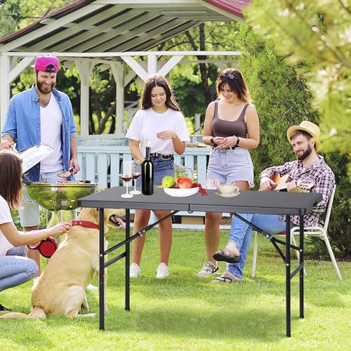 ZENY 4ft Portable Folding Table Plastic Indoor Outdoor Picnic Party Camp Dining Table with Handle, Black - color: Black, size: 48" x 24"