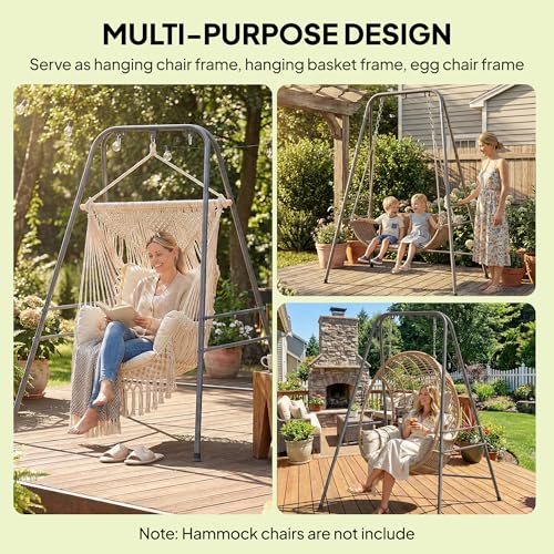Outsunny Hammock Chair Stand, Free Standing Heavy Duty Hanging Swing Chair with Anti-Slip Foot Pads, 2 Carabiners, for Relaxation, Indoor and Outdoor Use, Gray - color: Gray