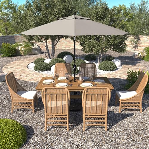 California Umbrella 9' Round Aluminum Market Umbrella, Crank Lift, Push Button Tilt, Black Pole, Woven Granite Olefin - color: Woven Granite