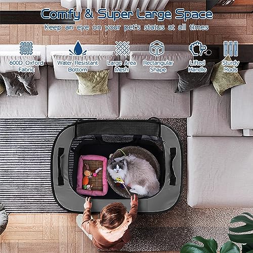 Dog Playpen,Pet Playpen,Foldable Puppy Cat Playpen,Portable Exercise Kennel Tent Crate,Water-Resistant Breathable Shade Cover,Indoor Outdoor Travel Camping Use for Small Animals with Carrying Case(M) - color: Grey, style: Medium (32"x24"x22")