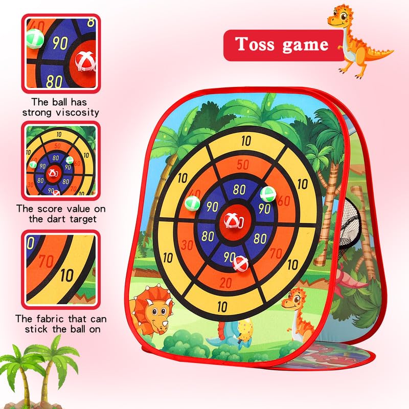 Bean Bag Toss Game for Kids/Double-Sided Foldable Cornhole Board/Backyard Beach Yard Outdoor Toys for Kids Ages 4-8/5-Second Setup/Party Supplies for Kids - color: DINO