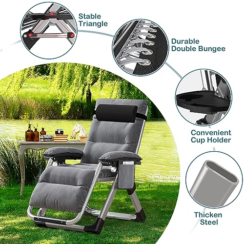 NAIZEA Padded Zero Gravity Chair, Folding Outdoor Lounge Chairs, Adjustable Reclining Camping Chairs with Cup Holder, Ergonomic Patio Lawn Chair for Balcony Beach Deck Yard - color: Dark Gray, style: Zero Gravity Chair