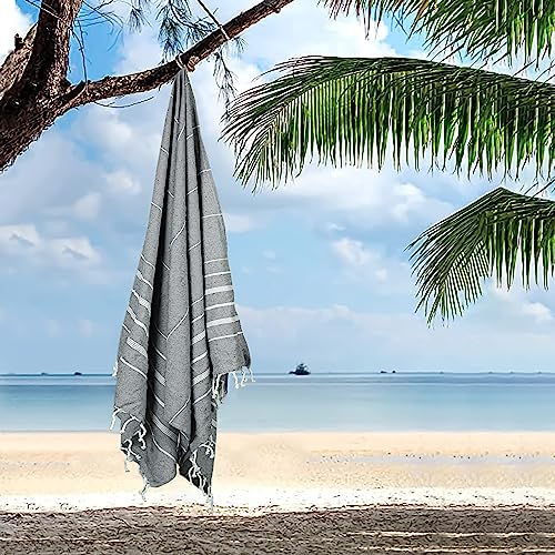 HILLFAIR Cotton Turkish Beach Towels, Quick Dry Lightweight Sand Free Peshtemal Towel for Bath Swim Yoga Spa Travel, Beach Accessories, Oversized Cotton Turkish Towels (39 x 72 inch- 4 Pack Grey) - color: Grey, size: 39 x 72 inch ( Beach towel - 4 PACK )