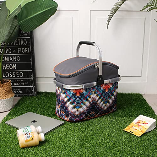 Insulated Picnic Basket 26L Portable Collapsible Market Leakproof Tote with Aluminum Handle for Camping, Shopping, Travel, Large Size (Orange) - color: Orange