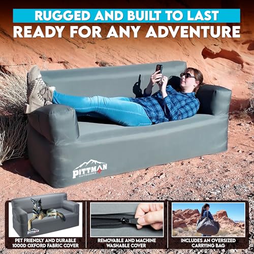 Pittman - Inflatable Couch with Built in Pump for Outdoors & Indoors - Blow Up Couch for Camping, Glamping or Home use has Heavy Duty Puncture Resistant Fabric for Inflatable Sofa Comfort & Durability - size: Sofa