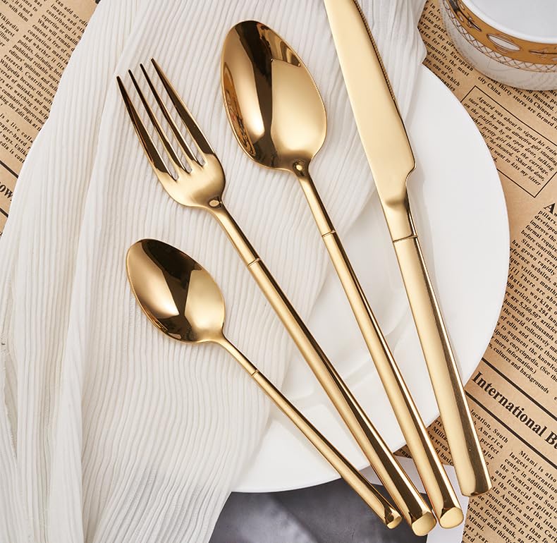 Cutlery Flatware Set of 4, Stainless Steel Tableware, Include Knife Fork Spoon Dinnerware with Elegant Box, for Home, Hotel, Restaurant, New House Present(Gold-16 Pieces for 4) - color: Gold, size: 16 Pieces for 4