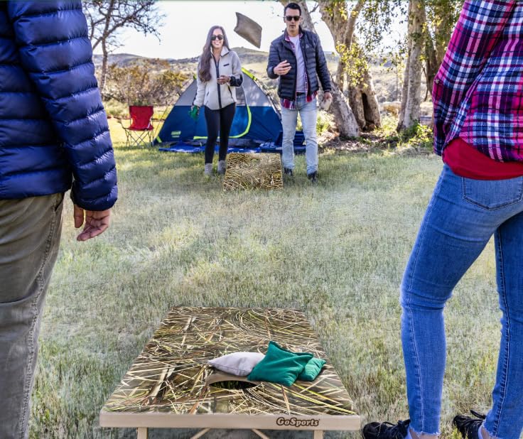 GoSports 4 x 2 ft All Weather Cornhole Boards - Rustic, Reed Camo, Woodland Camo, or Wood - 2 Regulation Size ToughToss Boards, 8 Bean Bags, and Carry Case - color: Reed Camo