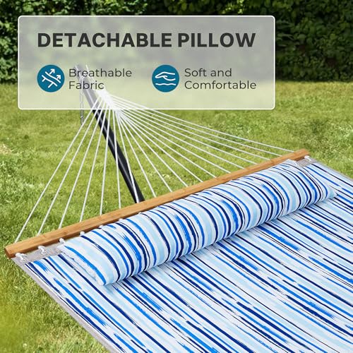 SUPERJARE Hammock with Stand, 2 Person Quilted Outdoor Hammock, Detachable Pillow & Bamboo Spreaders, Portable Hammock with Carrying Bag, Heavy Duty Stand, Perfect for Outside, Patio, Graffiti Blue - color: Graffiti Blue, size: 55.1"W × 74.8''D × 43.3''H
