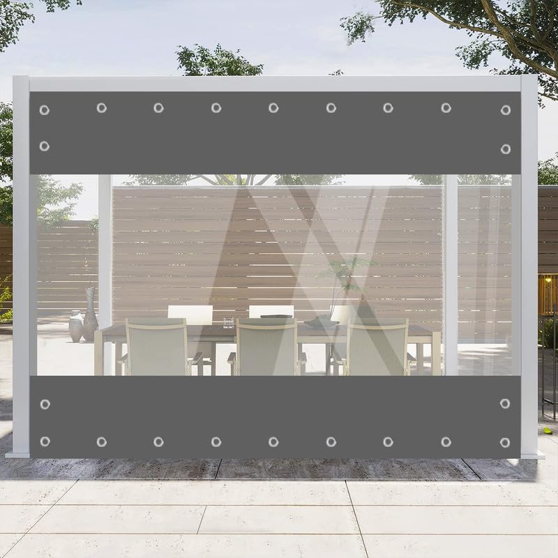 Clear Vinyl Curtains for Patio Enclosure, 23oz Heavy Duty Waterproof Anti-UV and Tear-Resistant Tarpaulin with Grommets, Weatherproof Panels for Porch, Pergola, Gazebo, Balcony, Outdoor - color: Gray, size: 10'H X 7'W