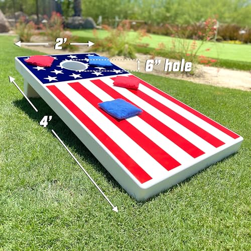 GoSports 4 x 2 ft All Weather Cornhole Boards - American Flag, Red, or Blue - Game Set Includes 8 Bean Bags & Rules - color: America