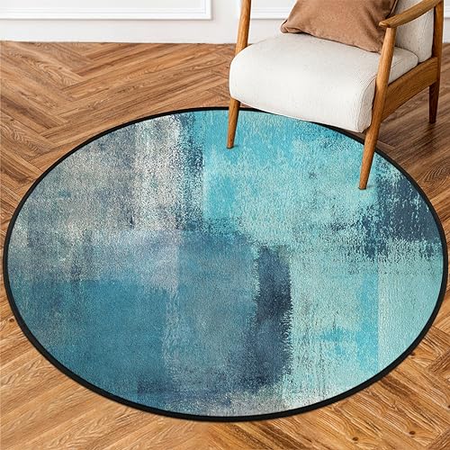Turquoise and Grey Abstract Art Round Area Rug, Painting Teal Non-Slip Circle Rug for Bedroom Living Room Outdoor Study Playing Floor Mat Carpet, 3' Diameter - color: Abstract Art, size: 3' Diameter