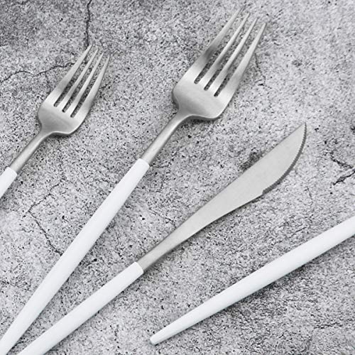 5-Piece Matte Silver Stainless Steel Satin Finish Flatware Set - Dishwasher Safe, Perfect for Camping, Office Lunch or Home Use - color: White Handle Silver, size: Service for 1