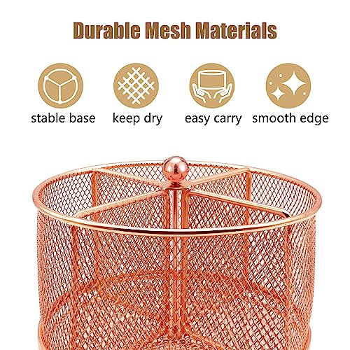 DysanVica 360 Rotating Metal Utensil Caddy - 4 Compartment Silverware Cutlery Holder Fork Spoon Napkin Organizer Flatware Storage Basket Party Countertop Buffet Picnic Camping Outdoor Rose Gold Pink - color: Rose Gold
