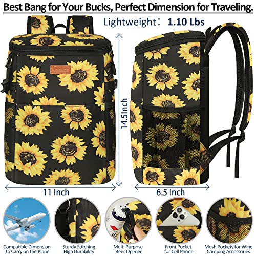 Camping Cooler Backpack 30 45 Cans, Soft Backpack Coolers Insulated Leak Proof Travel Cooler Bag Waterproof Lunch Picnic Beach Work Trip Thermal Bag Drink Beverage Beer Bag Cooler - color: Sunflower Floral, size: 30 Cans