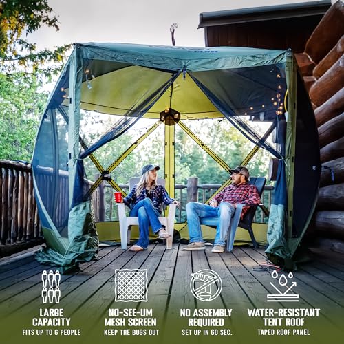 CLAM Quick-Set Pop Up Screen Tent, Venture, 9 x 9 ft, Instant Setup Green Portable Outdoor Gazebo Canopy Shelter, Compact Bug-Free Camping Tent for Backyard, Beach, Tailgating - Green - style: Green