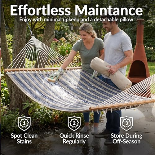 Sunnydaze Quilted Double Hammock for Outside with Spreader Bars and Pillow - 450 lb Capacity, 74x55 Inch Bed, UV Resistant, Quick Dry - Chains Included, Stand Sold Separately - Mountainside - color: Mountainside