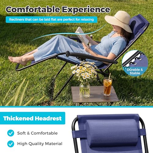 Homall Zero Gravity Chair Patio Folding Lawn Outdoor Lounge Gravity Camp Reclining Lounge Chair with Cup Holder Pillows for Poolside Backyard and Beach Set of 4 (Blue) - color: Blue, size: 4 PCS