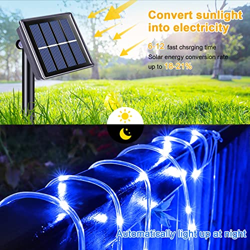 JMEXSUSS 200 LED Pool Accessories Solar Rope Lights Outdoor, 72ft IP 65 Outdoor Waterproof Solar Pool Lights with 8 Modes, Blue Solar Christmas Lights for Trampoline Fence Yard Walkway Christmas - color: Blue, size: 200 LED