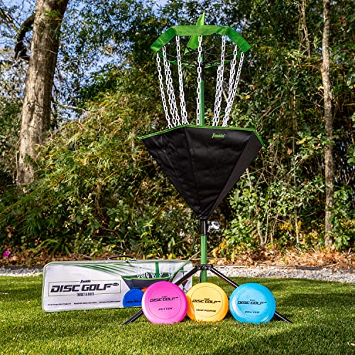 Franklin Sports Disc Golf Baskets - Portable Disc Golf Target with Chains Included - Disc Golf Basket Stand Equipment for Hole + Course Creation - style: Starter Plastic Chain