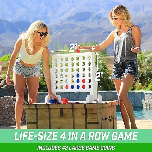 GoSports 2 foot Width Giant 4 in a Row Game with Carrying Case, Made from Wood - style: Classic White Finish