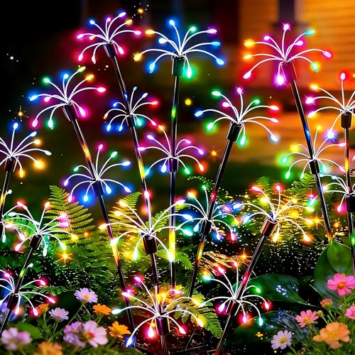 Solar Garden Lights Outdoor, 4 Pack 2-Layer Multicolor Solar Firework Lights, Waterproof Starburst Fairy Light Garden Decor for Yard Patio Pathway Lawn, Unique Gifts for Women Mom Grandma Mother's Day - color: Multicolor