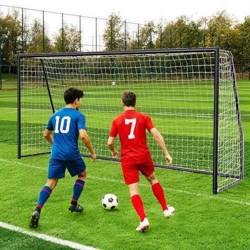MOPHOTO Soccer Goal, 6X4/8x6/10x6.5/12x6/16x7/18.5x6.5/21x7/24x8ft Soccer Goals for Backyard, Full Size Soccer Goal for Teens & Adults Training - size: 18x7FT, style: Alloy Steel-Black