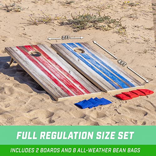 GoSports 4 x 2 ft All Weather Cornhole Boards - Rustic, Reed Camo, Woodland Camo, or Wood - 2 Regulation Size ToughToss Boards, 8 Bean Bags, and Carry Case - color: Rustic Design