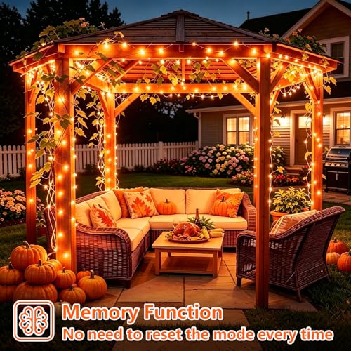 YEGUO Orange Solar Thanksgiving Lights Outdoor Waterproof, 4 Pack Each 33ft 100 LED Solar Fairy Lights, 8 Modes Solar String Lights - color: Orange