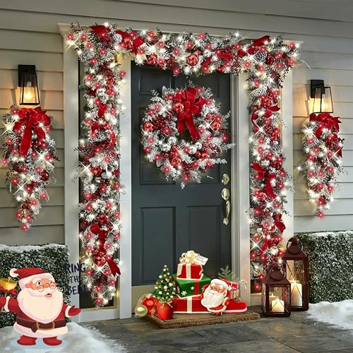 YEGUO 4 Pack Red and White Solar Fairy Lights, Each 33ft 100 LED Christmas Lights Outdoor Waterproof, 8 Modes Sliver Wire Solar String Lights - color: Red and White
