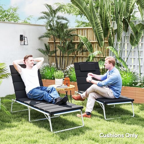 Outsunny Outdoor Lounge Chair Cushion Set of 2, 80" x 26" UPF50+ 230gsm Olefin and 25D High-Density Foam, Foldable Patio Chaise Lounge Cushion Set, Fade Resistant for Lawn Pool, Black
