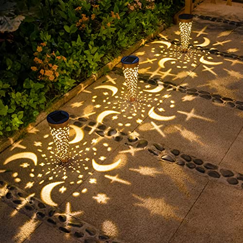 Go2garden Solar Lights Outdoor Decorative Stake Lights Waterproof with Moon Star for Patio, Pathway, Backyard, Outside Decorations, Lawn Ornaments,Garden Gifts (Copper, 6pack) - color: Moon Star Vintage Copper