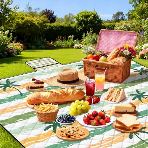 Extra Large Picnic Blanket Waterproof,80"x 80"Foldable Machine Washable Beach Blanket,Outdoor Blanket for 6-8 Adults,Suitable for Indoor Crawling,Park Beach,Camping,Hiking,Family Travel(Yellow) - color: Yellow Tree, size: 6'8" x 6'8" (Square)