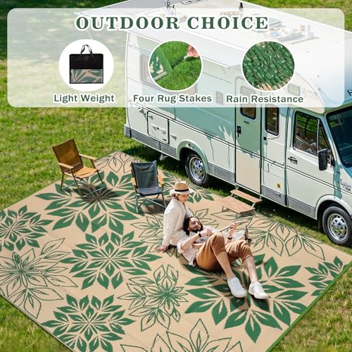 8'x10' Waterproof Outdoor Rug, Green Reversible Plastic Straw Rug, Large Portable Outdoor Carpet, Fade Resistant & Easy Clean Patio Mat for Porch, Balcony, Backyard, RV, Camping & Picnic - color: Green, size: 8' x 10' (Rectangular)