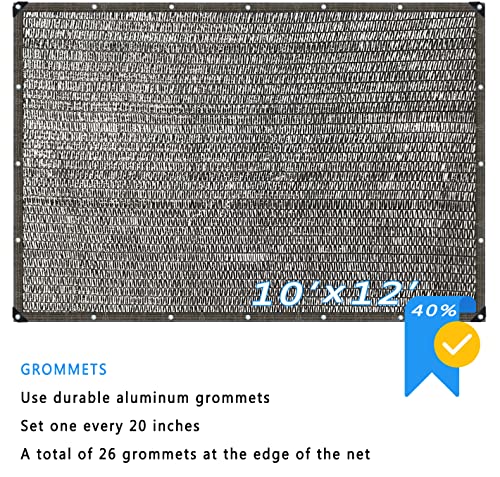 40% Sunblock Shade Cloth for Plants Cover, 10 x 12 FT Black Shade Net with Grommets, UV Resistant Sun Shade Mesh Fabric for Greenhouse, Pergola, Kennel, Patio, Garden and Balcony - color: 40% Blcak, size: 10 X 12 FT
