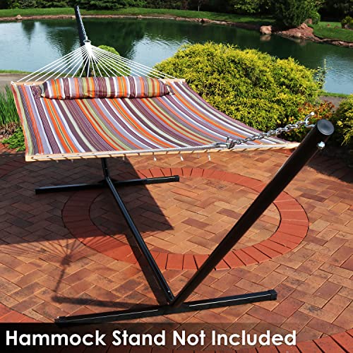 Sunnydaze Quilted Double Hammock for Outside with Spreader Bars and Pillow - 450 lb Capacity, 74x55 Inch Bed, UV Resistant, Quick Dry - Chains Included, Stand Sold Separately - Canyon Sunset - color: Canyon Sunset