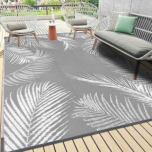 Pauwer Outdoor Rug, 6'x9', Leaf Grey, Reversible, Waterproof, Polypropylene, Lightweight, RV Mat, Patio Decor - color: Leaf Grey, size: 6' x 9' (Rectangular)