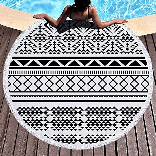 Violet Mist Microfiber Beach Towels Oversized Round Tie-Dye Beach Blanket Sand Free Quick Dry Hippie Boho Circle Bath Towel Absorbent Bohemian Meditation Rug Yoga Mat Throw Fringe Tapestry 60" CR - color: White and Black2