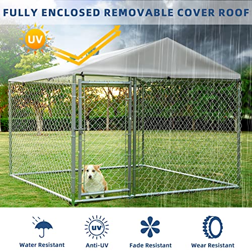 Outdoor Large Dog Kennel, Heavy Duty Dog Cage Pet House Galvanized Steel Fence Dog Playpen Puppy Exercise Pen Dog Run Cage w/UV & Waterproof Cover and Secure Lock (6.5'Lx6.5'Wx5.2'H) - size: 6.5'Lx6.5'Wx5.2'H