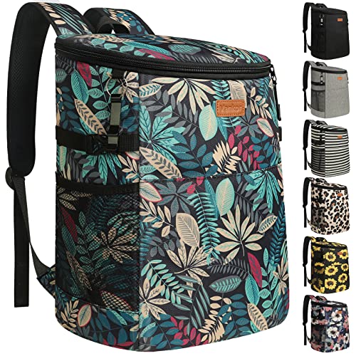 Camping Cooler Backpack 30 45 Cans, Soft Backpack Coolers Insulated Leak Proof Travel Cooler Bag Waterproof Lunch Picnic Beach Work Trip Thermal Bag Drink Beverage Beer Bag Cooler - color: Colorful Leaves, size: 30 Cans